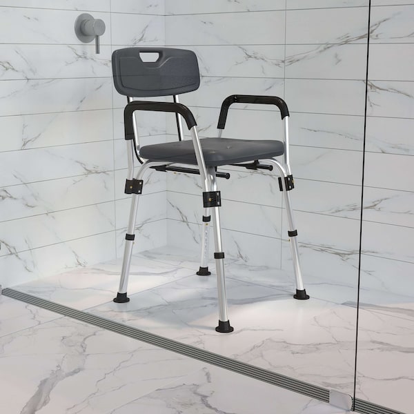 Flash Furniture 14-1/2" L, Plastic, Aluminum, Gray Adjustable Bath Chair DC-HY3520L-GRY-GG - main